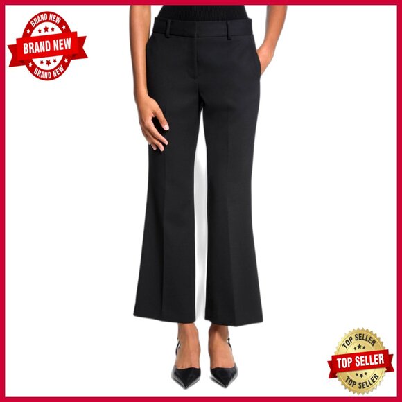 Pants - Mid Rise Cropped Wool Pants, Slim Fit with Flared Hem